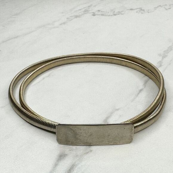 Vintage Gold Tone Bar Buckle Coil Stretch Cinch Belt Small (S) ✨ - Picture 1 of 14